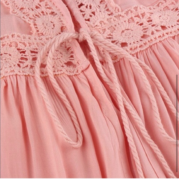 New! Pink somewhat Sheer Kimono Lace Up Cover Up - Picture 4 of 4